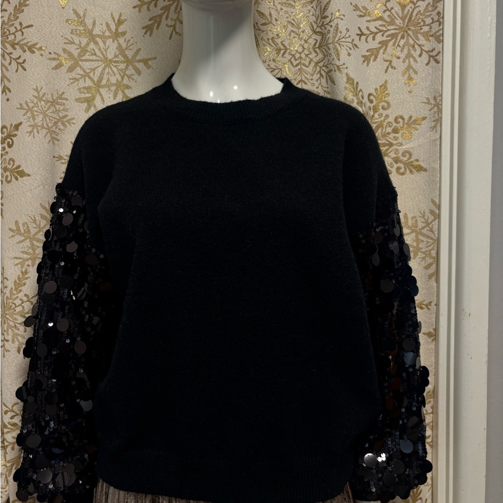 Black Sweater with Sequin Sleeves